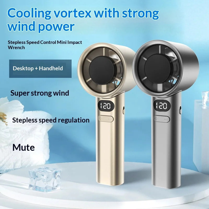 Portable Handheld Fan with 120 Wind Speeds USB Rechargeable Bladeless High-Speed Electric Cooling Fan for Personal Use