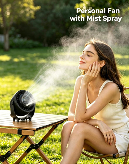 Small Desk Fan, 4000Mah Portable Misting Quiet Table Fan with Digital Display, Wall-Mouted Design USB Rechargeable Desk Fans for Office Bedroom Home Travel Outdoor Black