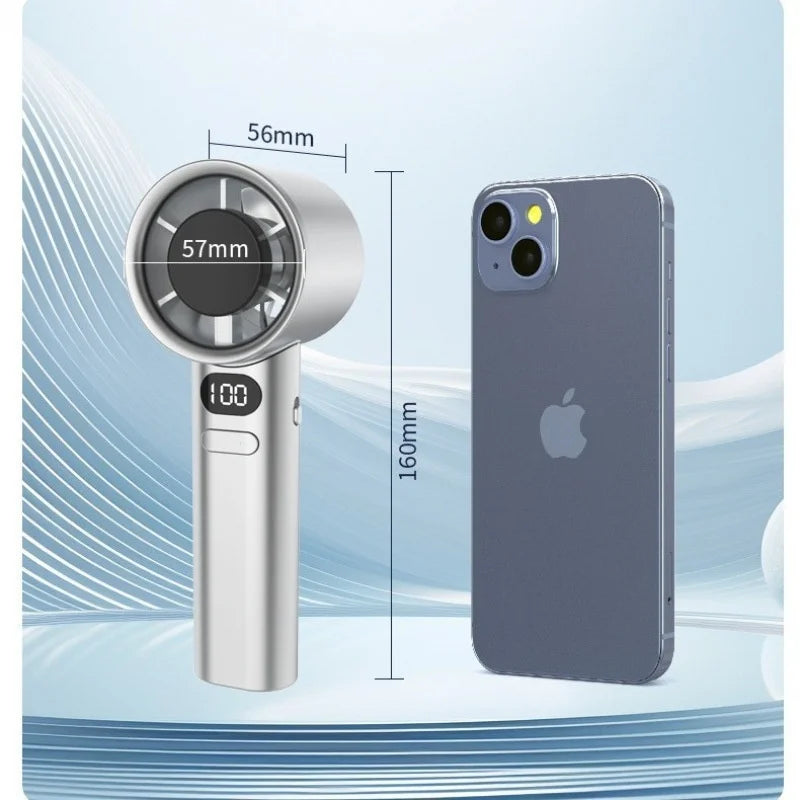 Portable Handheld Fan with 120 Wind Speeds USB Rechargeable Bladeless High-Speed Electric Cooling Fan for Personal Use