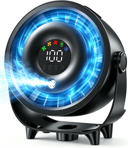 Small Desk Fan, 4000Mah Portable Misting Quiet Table Fan with Digital Display, Wall-Mouted Design USB Rechargeable Desk Fans for Office Bedroom Home Travel Outdoor Black