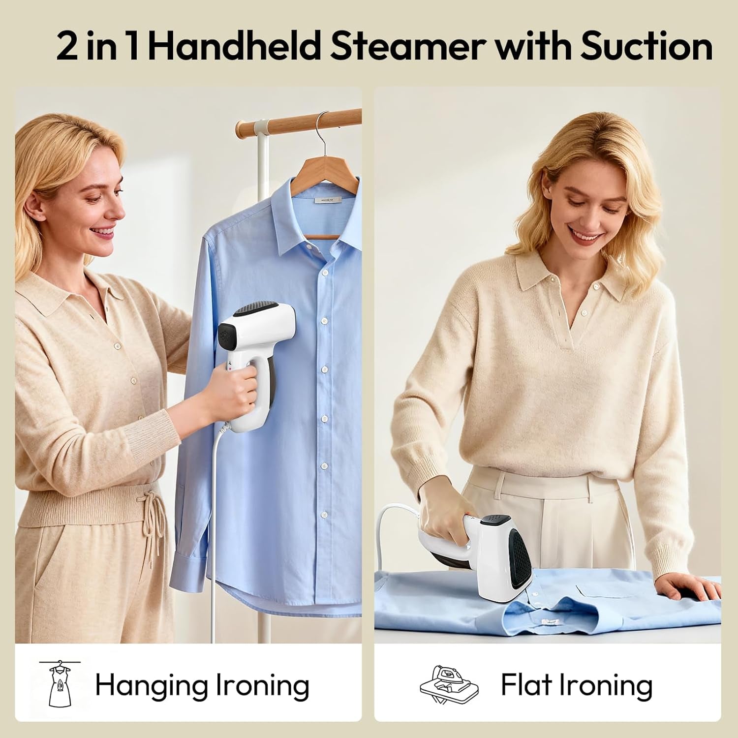 3500Pa Vacuum Steamer for Clothes - 2 in 1 Portable Suction Handheld Vacuum Iron, 30S Rapid Preheating, Auto-Off, Light Steamer for Travel/Home, Fathers Day Dad Gifts