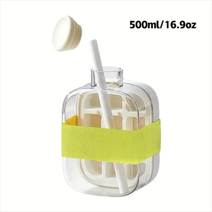 Ice Cube Bottle with Straw, 2 in 1 Touch-Free Push-Type Ice Cube Making Bottle, Easy Release Water Bottle Ice Mold