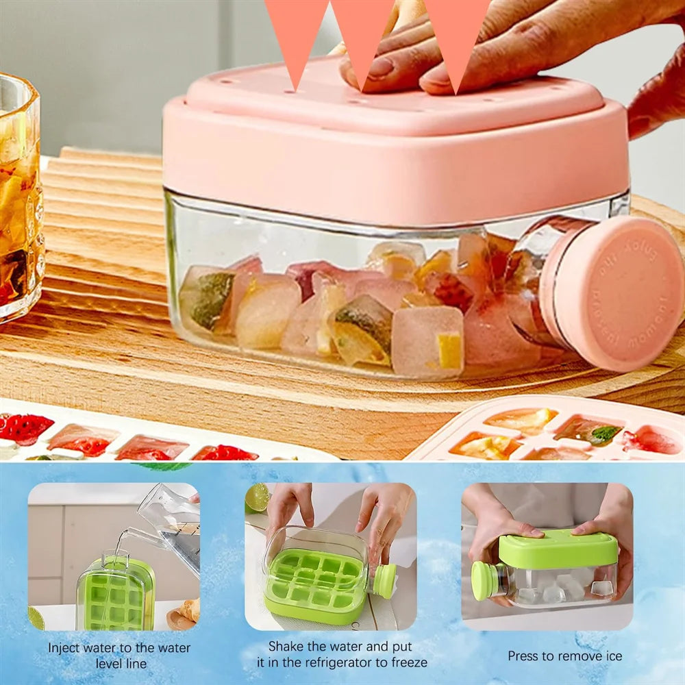 Ice Cube Bottle with Straw, 2 in 1 Touch-Free Push-Type Ice Cube Making Bottle, Easy Release Water Bottle Ice Mold