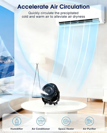 Small Desk Fan, 4000Mah Portable Misting Quiet Table Fan with Digital Display, Wall-Mouted Design USB Rechargeable Desk Fans for Office Bedroom Home Travel Outdoor Black